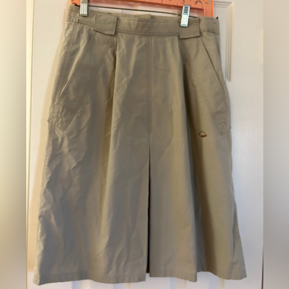 Vintage Bogner Rainbow tag Beige A-Line Midi Skirt Front Pleat 26 waist golf